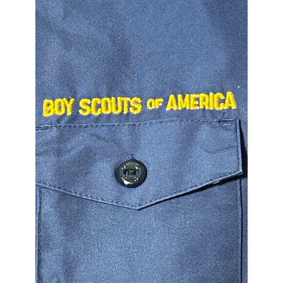 Boy Scout Youth Medium Button Up Shirt Navy Patches Crossroads of America Flag - Picture 2 of 9